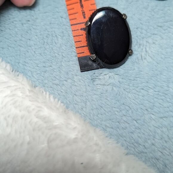 Vintage Large Oval Button Style Black Cabochon Clip Earrings - Picture 5 of 9